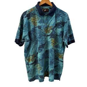 Vintage Boston Traders Tropical Print Polo Shirt, Cotton Hawaiian Style, Mens XL